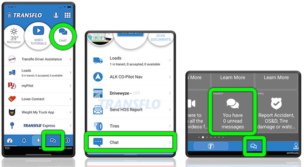 Mobile+ App for Drivers Chat With a Dispatcher