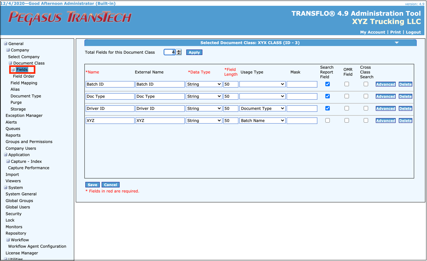 Transflo DMS Field Mapping