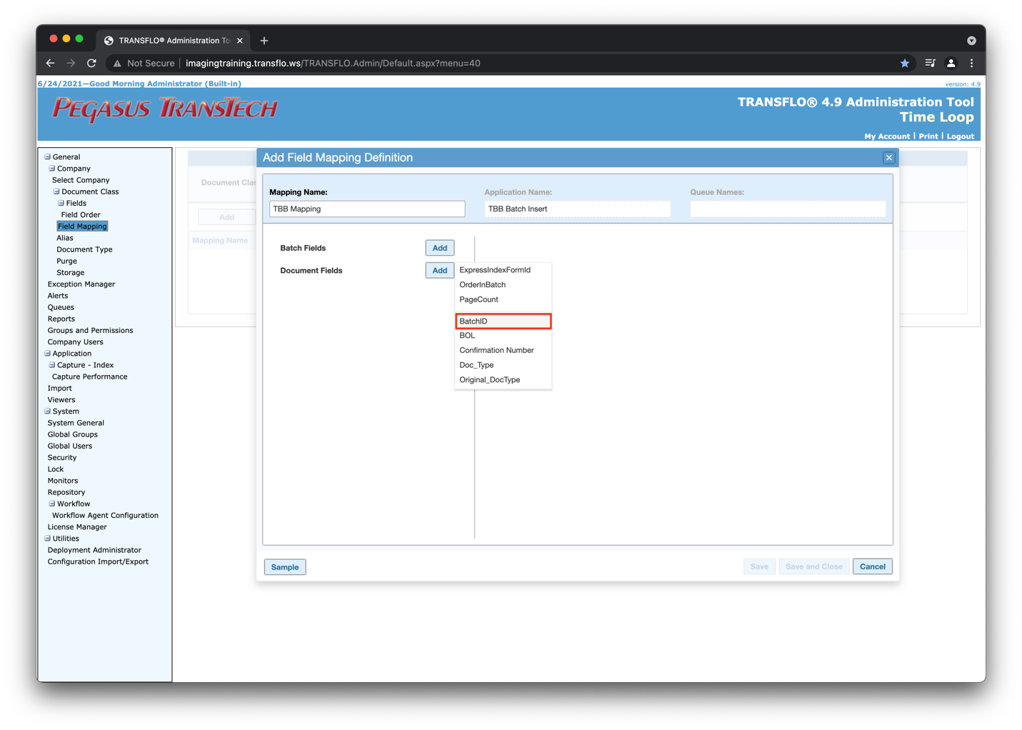 Transflo DMS Batch Bridge Service